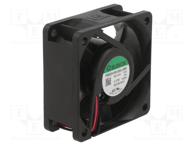 Fan: DC; axial; 12VDC; 60x60x25mm; 49.27m3/h; 38dBA; ball bearing