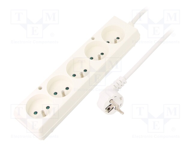 Extension lead; Sockets: 5; white; 3x1,5mm2; 10m; 16A