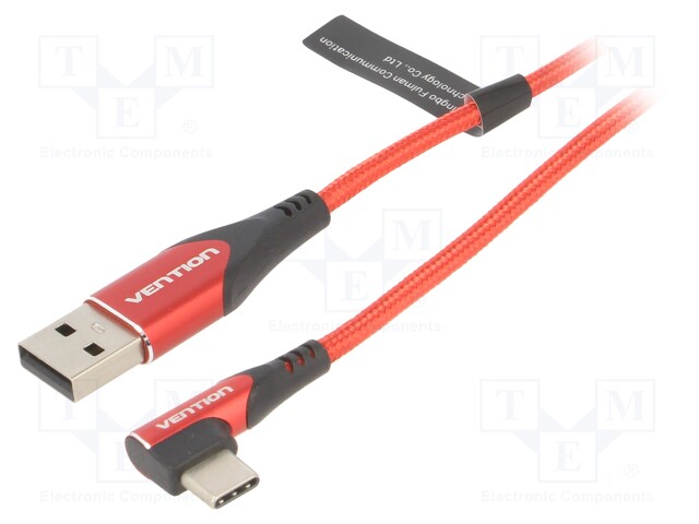 Cable; USB 2.0; USB A plug,USB C angled plug; 2m; red; 480Mbps