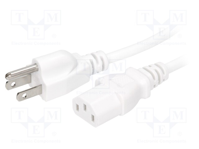 Cable; NEMA 5-15 (B) plug,IEC C13 female; 2m; white; PVC; 3x18AWG