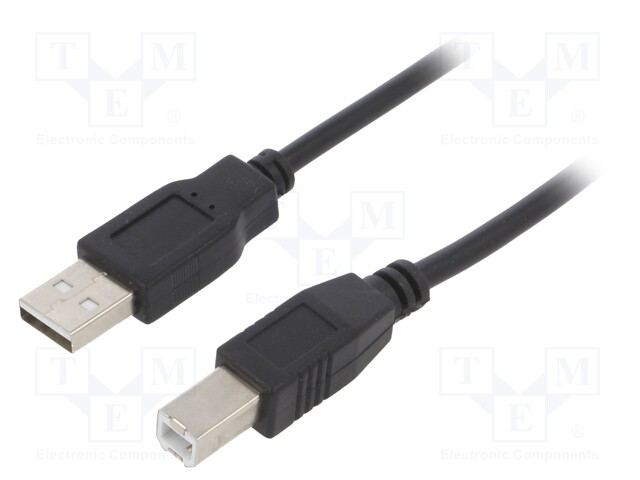 Cable; USB 2.0; USB A plug,USB B plug; nickel plated; 3m; black