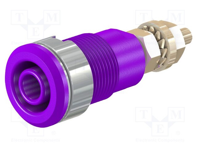 Socket; 4mm banana; 32A; 1kV; Cutout: Ø12.2mm; violet; gold-plated