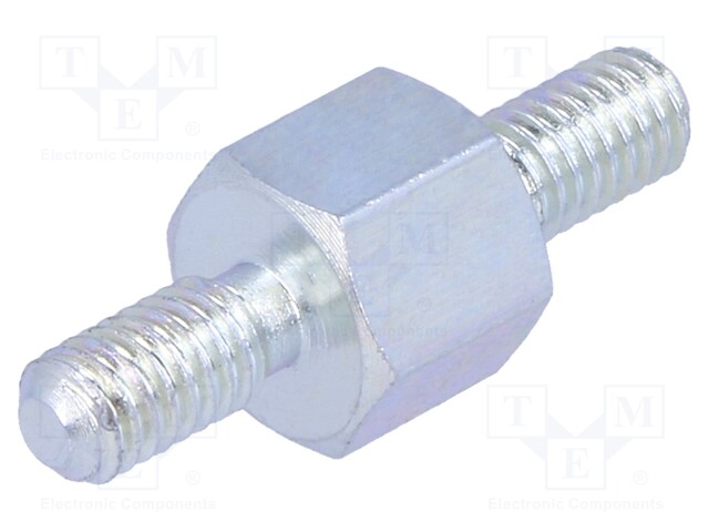 Screwed spacer sleeve; 5mm; Ext.thread: M3; hexagonal; steel; zinc