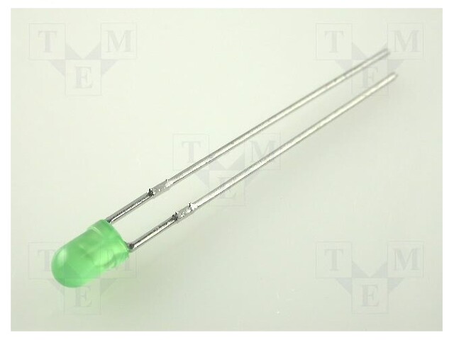 LED; 3mm; green; 0.7÷2mcd; 60°; Front: convex; Pitch: 2.54mm