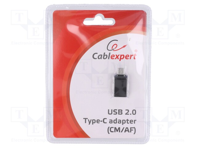 Adapter; USB 2.0; USB A socket,USB C plug; Colour: black