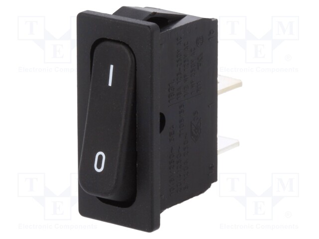 ROCKER; SPST-NO; Pos: 2; OFF-ON; 20A/250VAC; black; IP40; none; 100mΩ