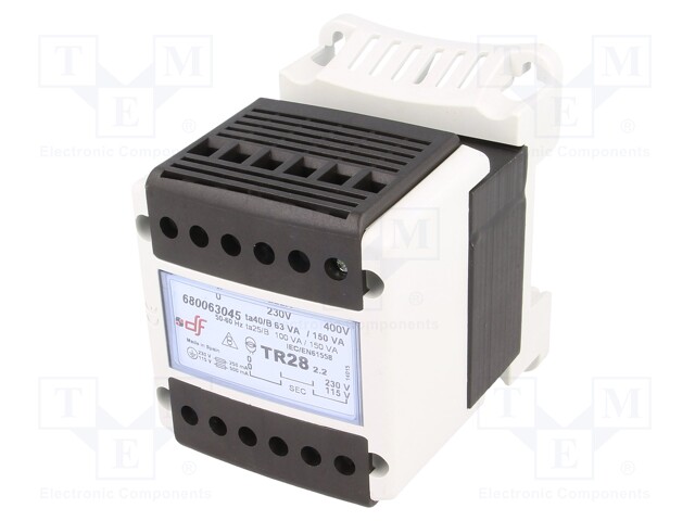 Transformer: safety; 63VA; 230/400VAC; 230V; IP20; Mounting: DIN