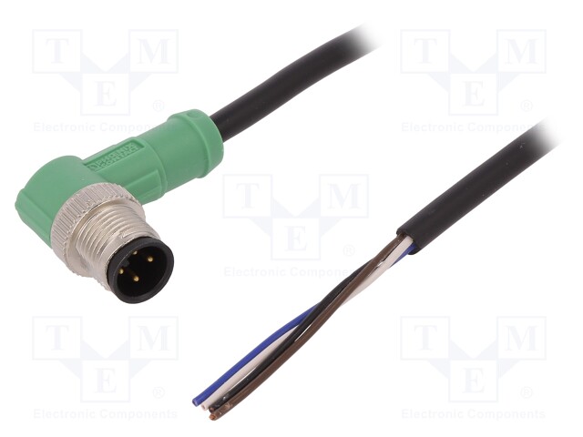 Connection lead; M12; PIN: 4; angled; 10m; plug; 250VAC; 4A; -25÷90°C