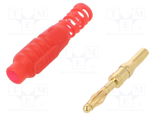 Plug; 2mm banana; 10A; 30VAC; 60VDC; red; Connection: soldering