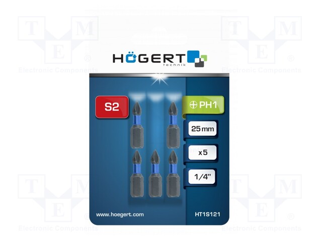 Screwdriver bit; Phillips; PH1; Overall len: 25mm; 5pcs.