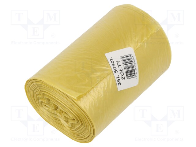 Trash bags; 50pcs; LDPE; Colour: yellow; 35l