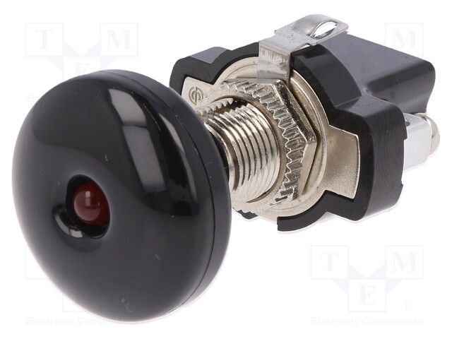 Switch: push-pull; Pos: 2; 10A/14VDC; black; Illumin: LED; red