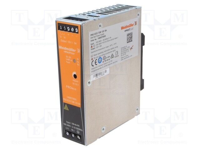 Power supply: switched-mode; 72W; 12VDC; 6A; 85÷264VAC; 80÷370VDC