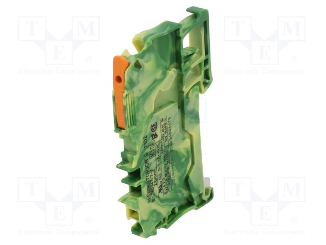 DIN Rail Mount Terminal Block, Ground, 2 Ways, 22 AWG, 12 AWG, 2.5 mm², Clamp, 24 A