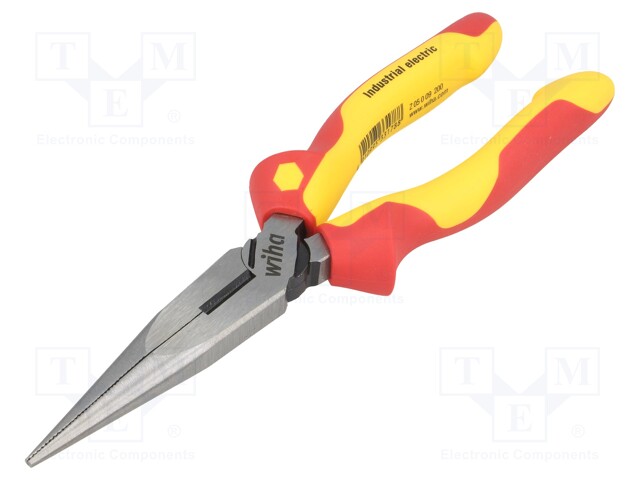 Pliers; insulated,half-rounded nose,universal; steel; 200mm