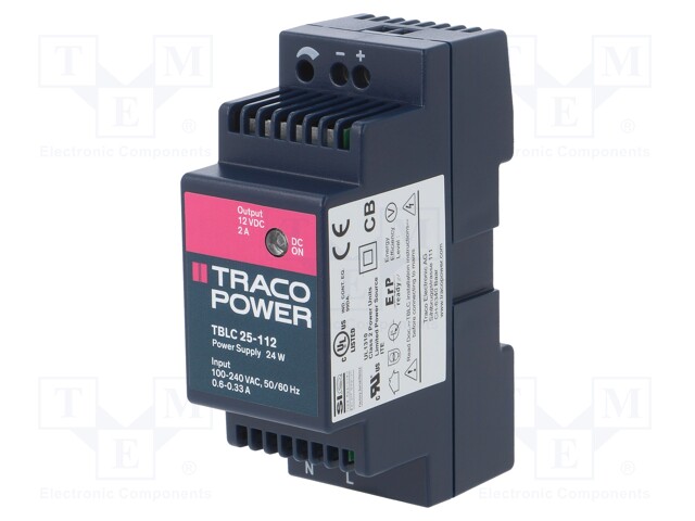 Power supply: switched-mode; 24W; 12VDC; 12÷16VDC; 2A; 85÷264VAC