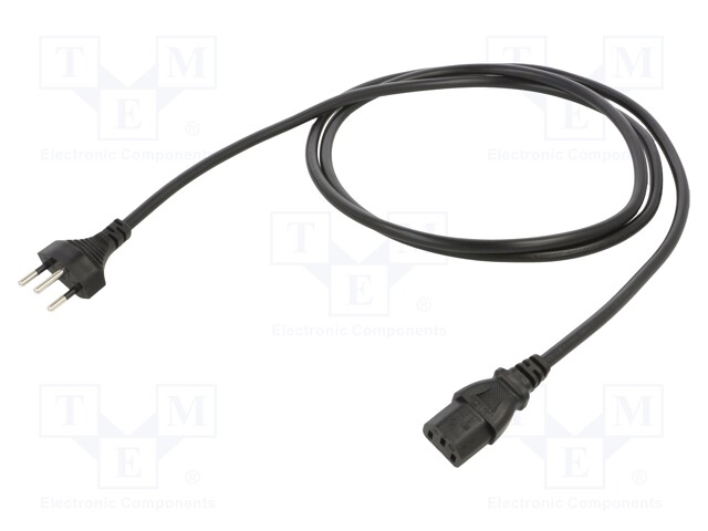 Cable; IEC C13 female,SEV-1011 (J) plug; PVC; 1.8m; black; 3x1mm2