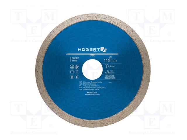 Cutting diamond wheel; Ø: 115mm; Øhole: 22.2mm; Disc thick: 1.4mm