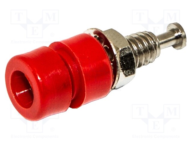 Socket; 3mm banana; 5A; 1kVDC; red; nickel plated; brass; 10pcs.