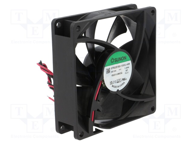 Fan: DC; axial; 12VDC; 92x92x25mm; 58.45m3/h; 37.9dBA; ball bearing