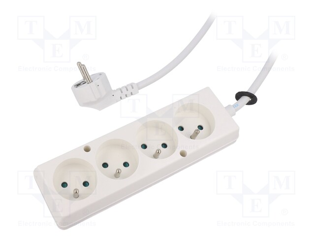 Extension lead; Sockets: 4; white; 3x1,5mm2; 10m; 16A