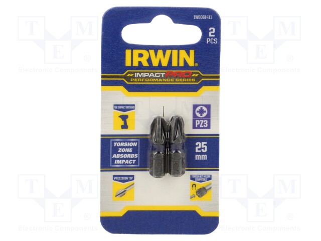 Screwdriver bit; Pozidriv®; PZ3; Mounting: 1/4" (C6,3mm); 2pcs.