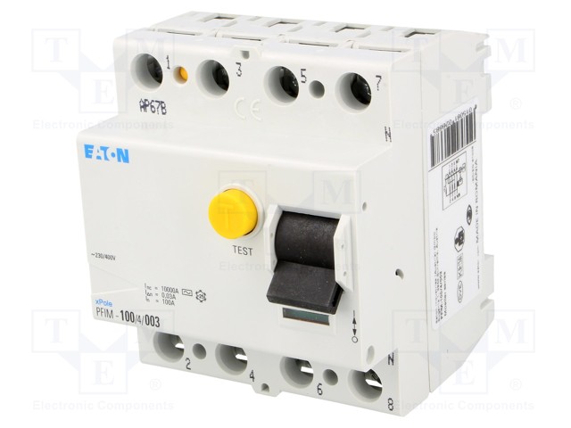 RCD breaker; Inom: 100A; Ires: 30mA; Max surge current: 250A; 400V