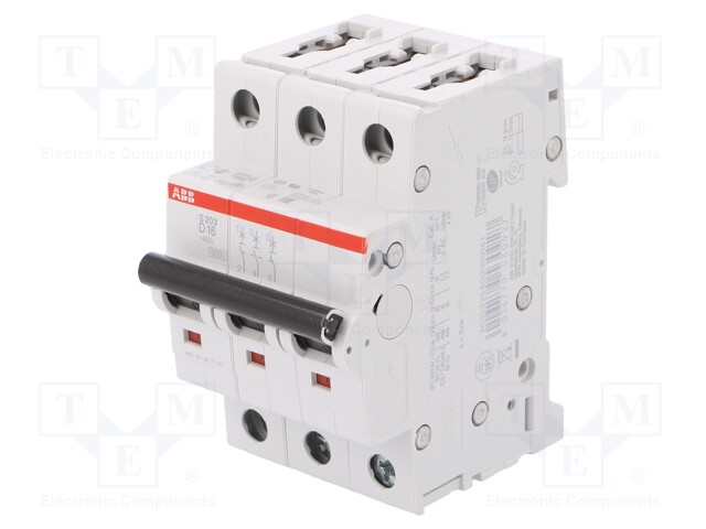 Circuit breaker; Inom: 16A; Poles: 3; DIN; Charact: D; 6kA; IP20