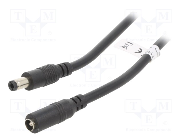Cable; DC 5,5/2,5 plug,DC 5,5/2,5 socket; 0.5mm2; black; 10m