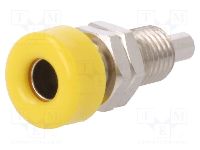 Socket; 4mm banana; 32A; 33VAC; 70VDC; yellow; nickel plated; 10mΩ