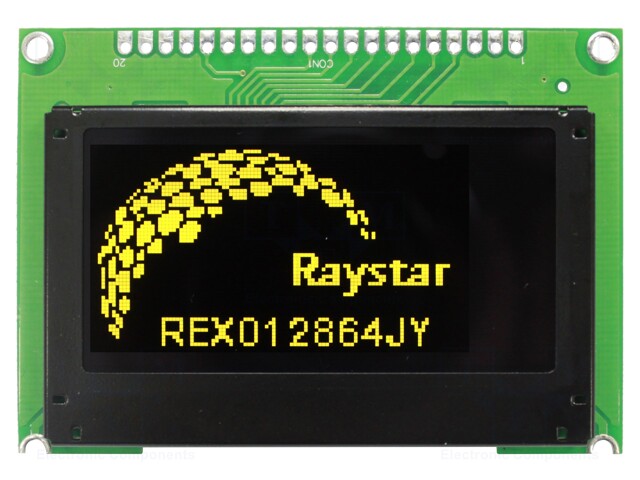 Display: OLED; graphical; 128x64; Dim: 75x52.7x8.5mm; yellow