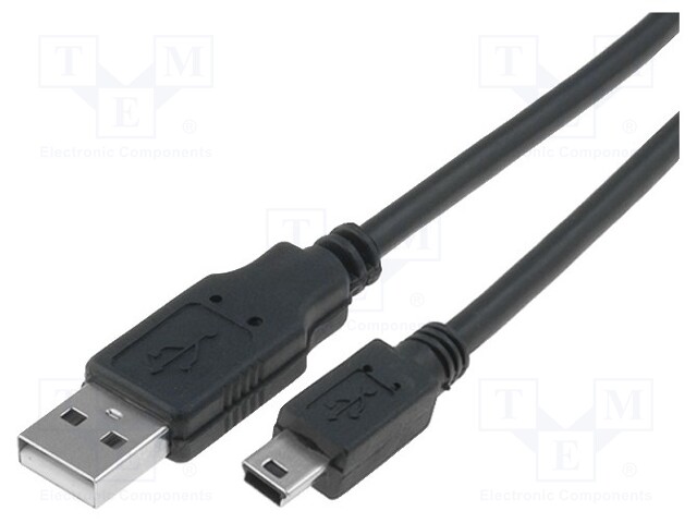 Cable; USB 2.0; USB A plug,USB B mini plug; nickel plated; 5m