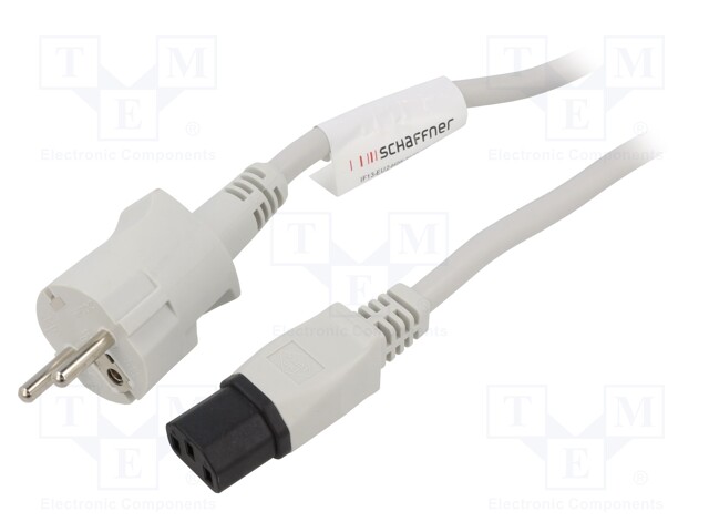 Cable; CEE 7/7 (E/F) plug,IEC C13 female; 2m; white; 10A; 250V