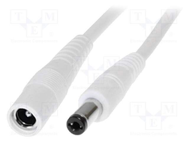 Cable; DC 5,5/2,1 plug,DC 5,5/2,1 socket; straight; 1mm2; white