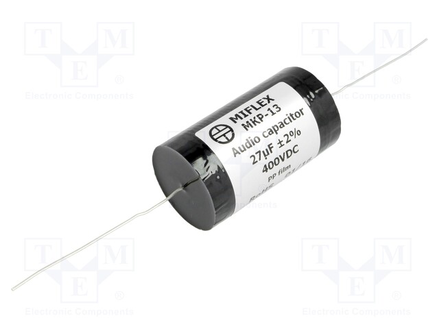 Capacitor: polypropylene; 27uF; 400VDC; ±2%; Ø34.5x62mm; -25÷85°C