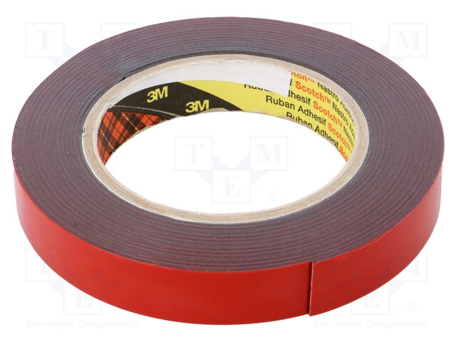 Tape: fixing; W: 19mm; L: 5.5m; Thk: 1.1mm; acrylic; dark grey