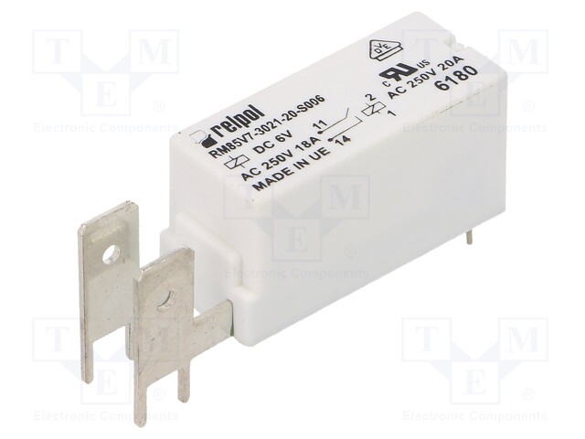 Relay: electromagnetic; SPST-NO; Ucoil: 6VDC; 20A/250VAC; 20A; IP40