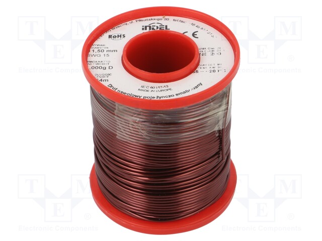 Coil wire; single coated enamelled; 1.5mm; 1kg; -65÷200°C