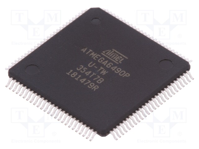 AVR microcontroller; EEPROM: 2kB; SRAM: 4kB; Flash: 64kB; TQFP100