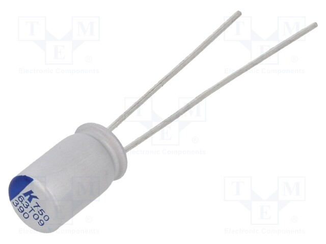 Polymer Aluminium Electrolytic Capacitor, 390 µF, 6.3 V, Radial Leaded, A750 Series, 0.02 ohm