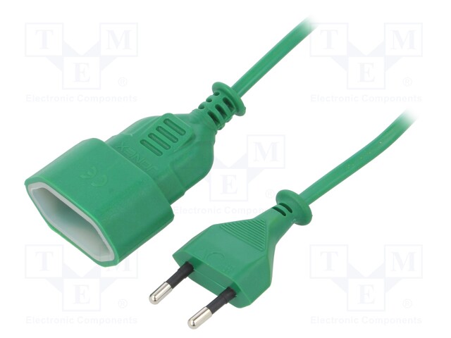 Extension lead; Sockets: 1; PVC; green; 2x0,75mm2; 1.5m; 2.5A