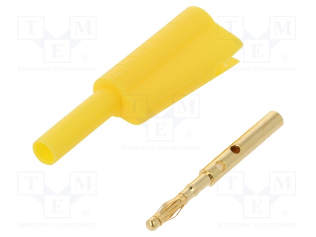 Plug; 2mm banana; 10A; 30VAC; 60VDC; yellow; Connection: soldering