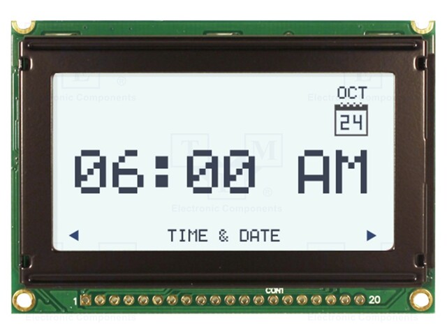 Display: LCD; graphical; 128x64; FSTN Positive; white; LED; PIN: 20