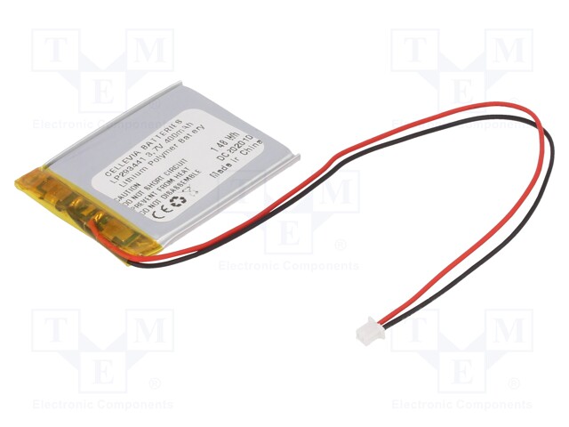 Re-battery: Li-Po; 3.7V; 400mAh; cables; 3.4x35x43.5mm