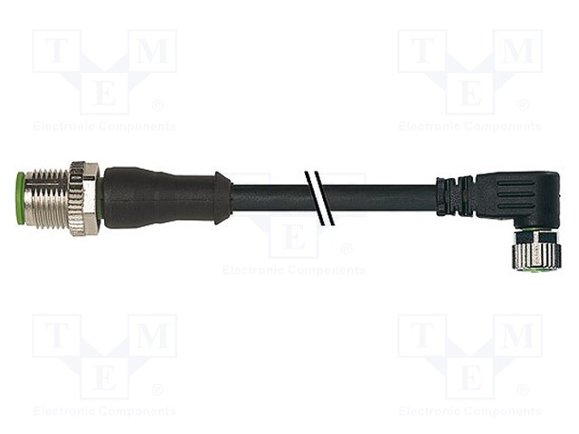 Connection lead; M12,M8; PIN: 3; 2m; plug; 60VAC; 4A; -30÷80°C; IP67