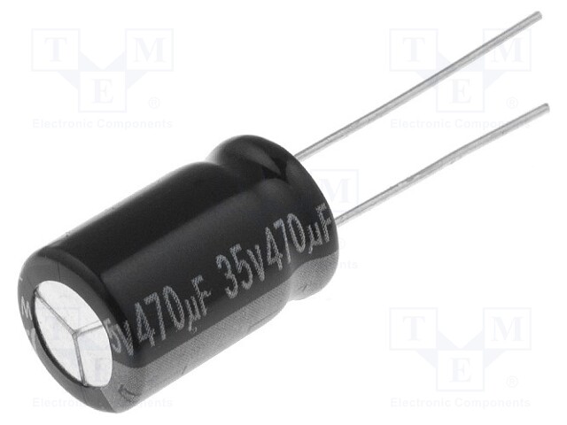 Capacitor: electrolytic; THT; 470uF; 35VDC; Ø10x16mm; Pitch: 5mm