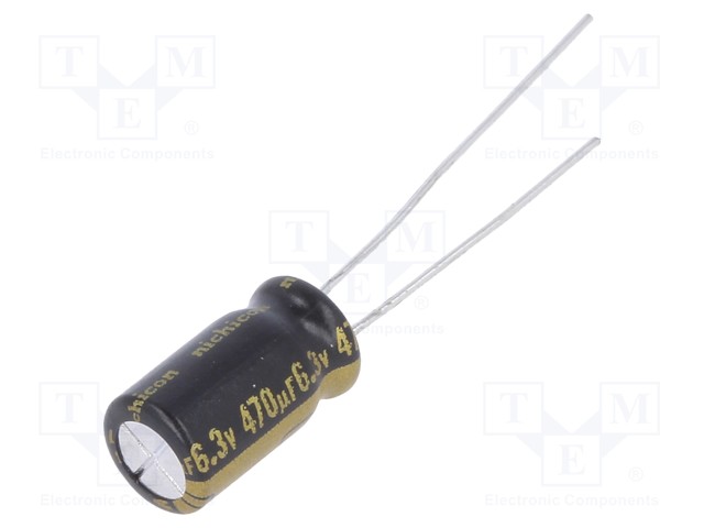 Capacitor: electrolytic; THT; 470uF; 6.3VDC; Ø6.3x11mm; ±20%; 2000h