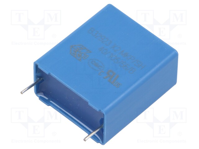 Safety Capacitor, 2.2 µF, X2, B32923C Series, 305 V, Metallized PP