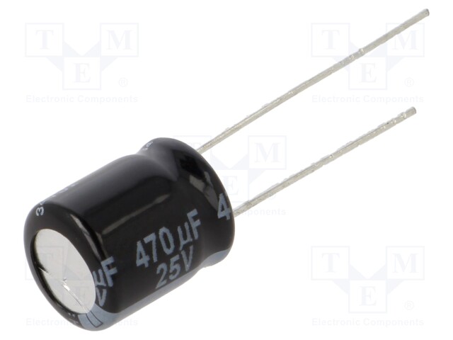 Capacitor: electrolytic; THT; 470uF; 25VDC; Ø10x12.5mm; Pitch: 5mm