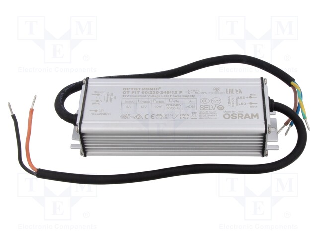 Power supply: switched-mode; LED; 60W; 12.5VDC; 220÷240VAC; 87%